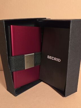 Secrid Burgundy Money Clip Cardholder with Metal Strap